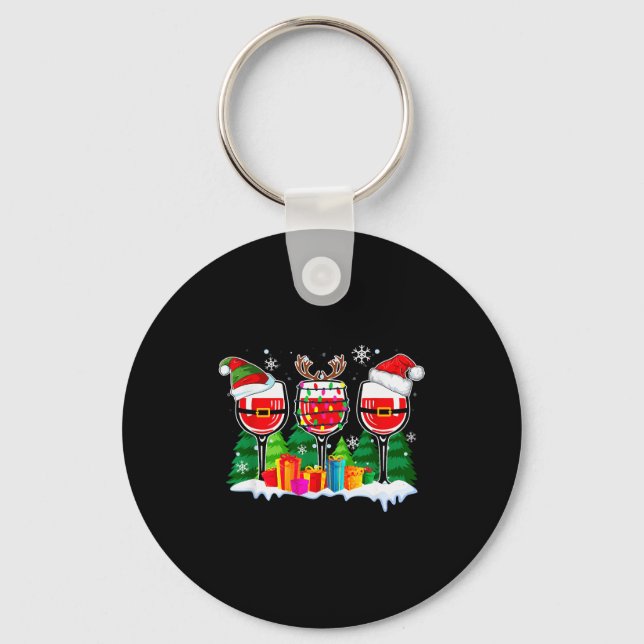 Porte-clés Christmas Wine - Funny Reindeer Santa Xmas Alcohol (Recto)