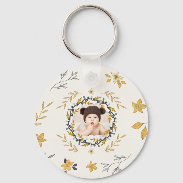 Porte-clés Christmastime Deer Yellow Cream Floral Photo (Recto)