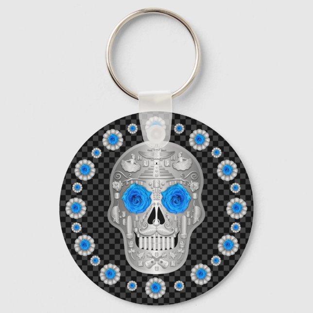 Porte-clés Chrome Calavera (Rose Bleue)  (Recto)