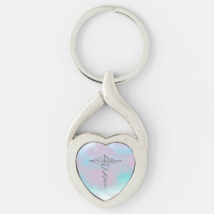 Porte-clés Chrome Comme Caduceus Symbole Médicale Mère Pearl