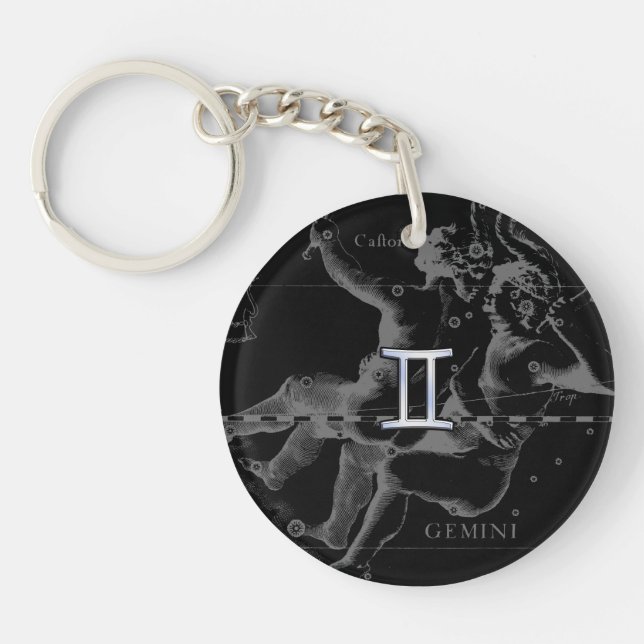 Porte-clés Chrome d'argent comme Gemini Zodiac Connexion Heve (Devant)