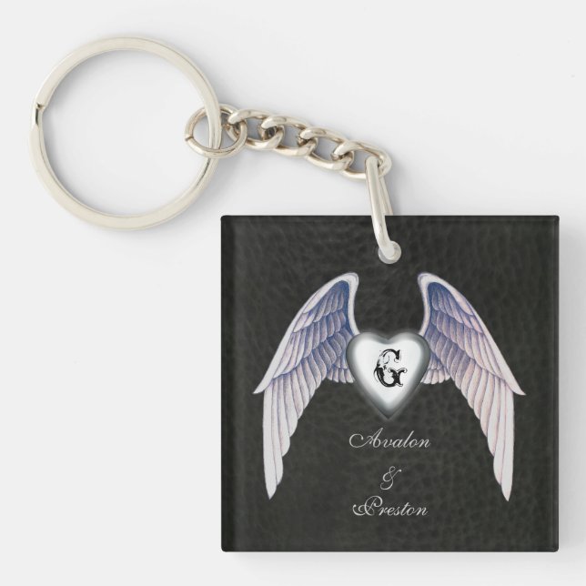Porte-clés Chrome & Faux Cuir aile coeur Keychain (Devant)