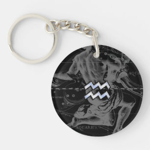 Porte-clés Chrome Style Aquarius Symbole Zodiaque sur Heveliu
