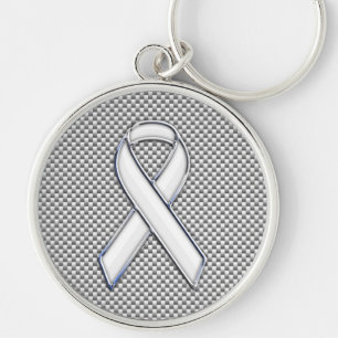 Porte-clés Chrome White Ribbon Sensibilisation Carbone Fibre