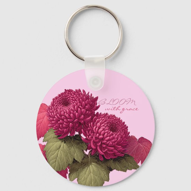 Porte-clés Chrysanthème Botanique Magenta Vintage (Recto)