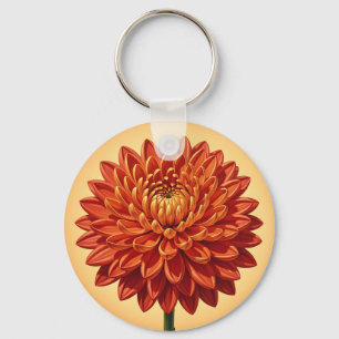 Porte-clés Chrysanthème botanique rouge orange vibrant