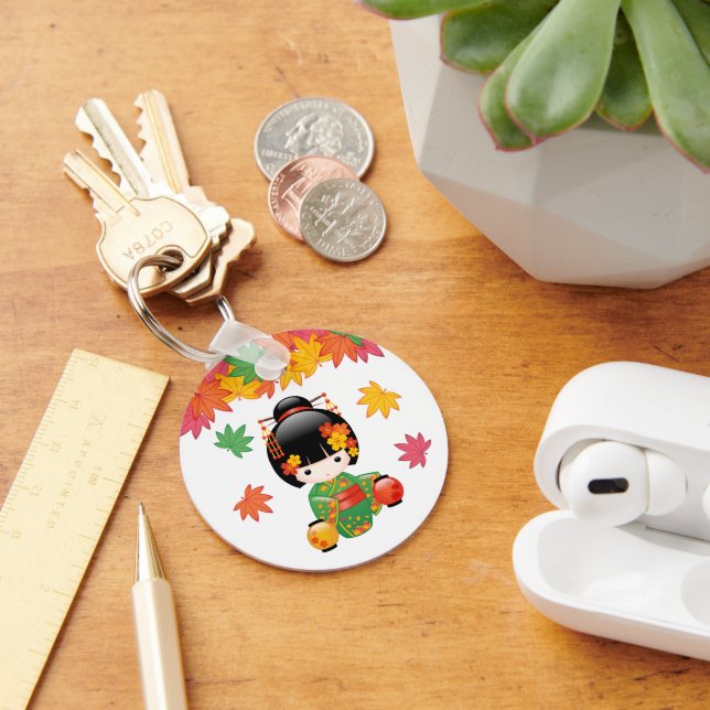 Porte-clés Chute Poupée Kokeshi - Green Kimono Geisha Girl (Bureau)