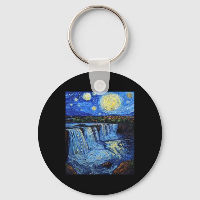 Porte-clés Chutes du Niagara - Style Van Gogh - Nuit étoilée  (Recto)