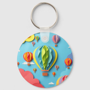 Porte-clés Ciel à motif de ballons à air chaud colorés