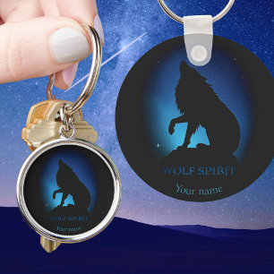 Porte-clés Ciel de loup hurler silhouette aérographe nuit cie