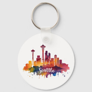 Porte-clés Ciel de Seattle à l'aquarelle