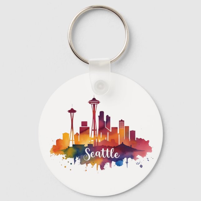 Porte-clés Ciel de Seattle à l'aquarelle (Recto)