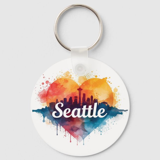 Porte-clés Ciel de Seattle à l'aquarelle (Recto)