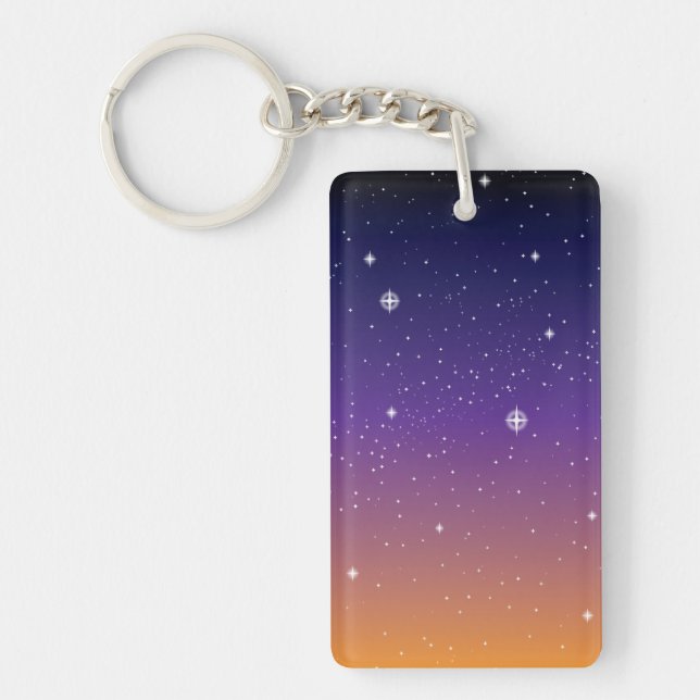 Porte-clés Ciel étoilé de coucher de soleil violet et or (Devant)