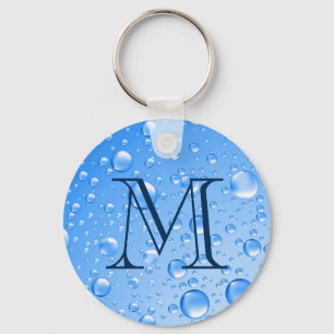 Porte-clés Ciel métallique monogramme Bleu gouttes de pluie