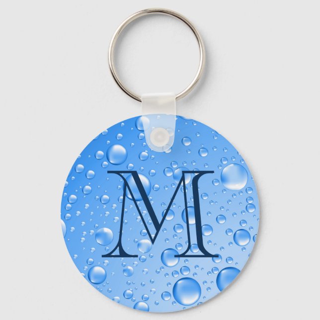Porte-clés Ciel métallique monogramme Bleu gouttes de pluie (Recto)