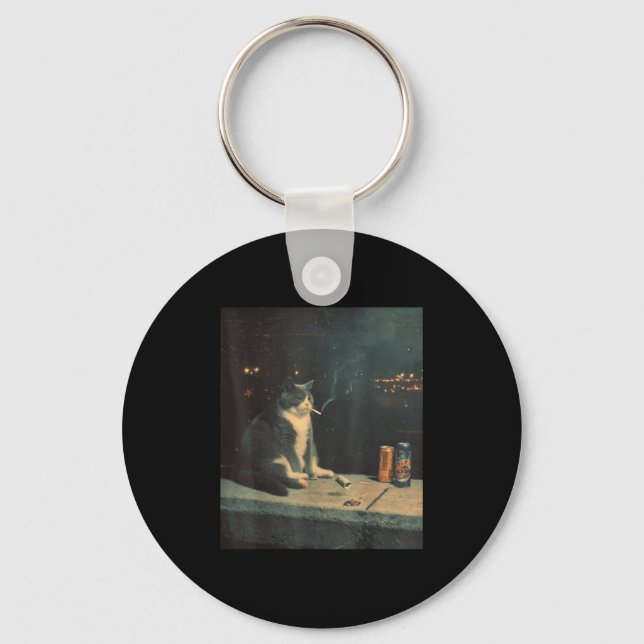 Porte-clés Cigarette Kitten Drôle Fumer Mème Chat Stud Cervea (Recto)