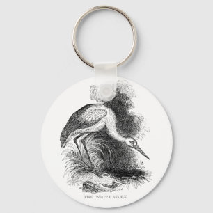 Porte-clés Cigogne blanche dessin vintage faune oiseau