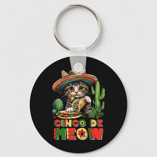 Porte-clés Cinco De Mayo Chat Mexicain Drôle Sombrero Poncho  (Recto)