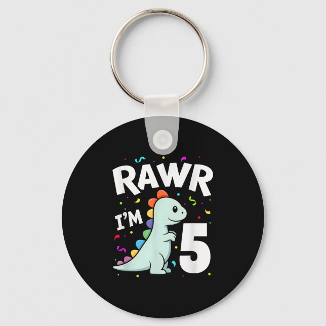 Porte-clés Cinq Rawr Im 5 Ans T-rex Dinosaur 5e anniversaire (Recto)