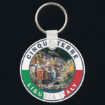 Porte-clés Cinque Terre Italie Aquarelle Cercle Vintage<br><div class="desc">Design d'art de voyage rétro des Cinque Terre. Les Cinque Terre est une succession de villages balnéaires centenaires situés sur la côte accidentée de la Riviera italienne.</div>