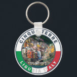 Porte-clés Cinque Terre Italie Aquarelle Cercle Vintage<br><div class="desc">Design d'art de voyage rétro des Cinque Terre. Les Cinque Terre est une succession de villages balnéaires centenaires situés sur la côte accidentée de la Riviera italienne.</div>