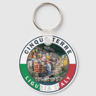 Porte-clés Cinque Terre Italie Aquarelle Cercle Vintage