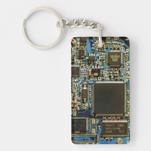 Porte-clés Circuit imprimé bleu macro | Photo de PCB (Devant)
