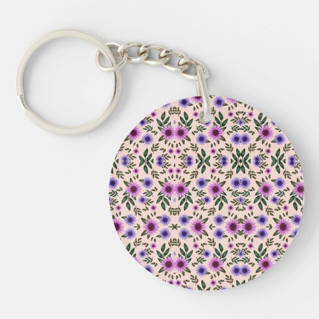 Porte-clés circulaire avec un motif floral (Devant)