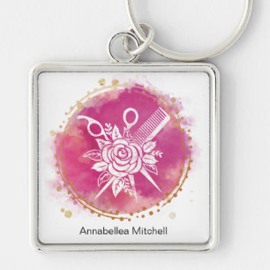 Porte-clés Ciseaux de coiffeur styliste esthéticienne Rose ro