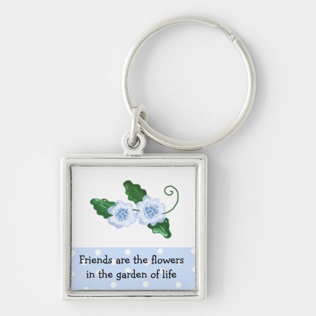 Porte-clés Citation d'amitié florale bleue (Devant)