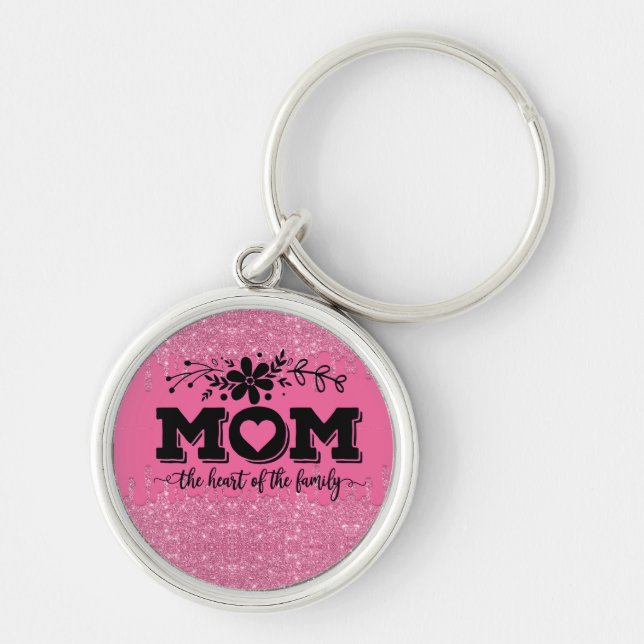 Porte-clés Citation de maman Parties scintillant rose (Devant)