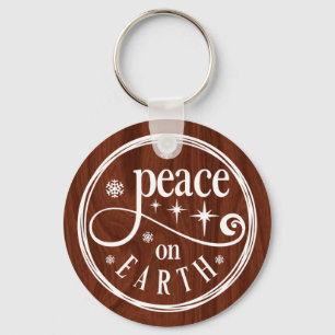 Porte-clés Citation de Noël Paix sur Terre sur bois marron