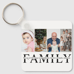 Porte-clés Citation de Noël pour famille moderne à 4 photos e