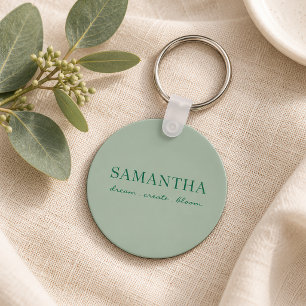 Porte-clés Citation de nom vert sauge minimaliste