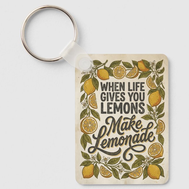 Porte-clés Citation d'inspiration Jaune Citron Rétro (Recto)