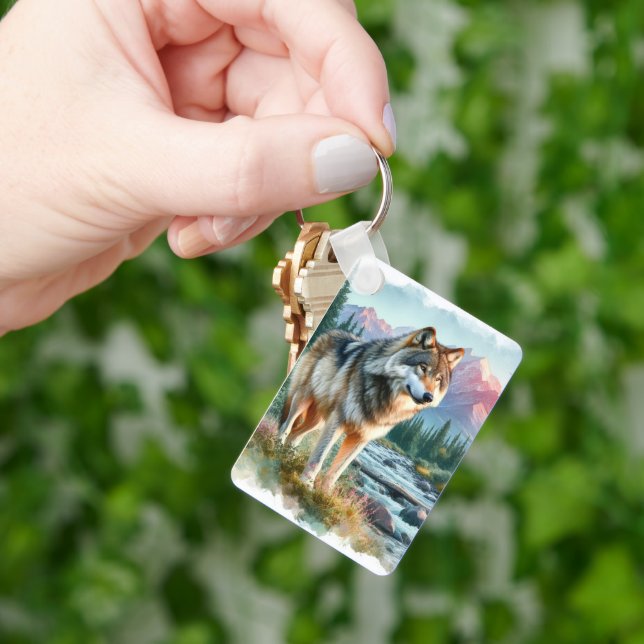 Porte-clés citation loup aquarelle esprit animal (main)