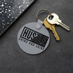 Porte-clés Citation Motivante Hustle Grind et Shine