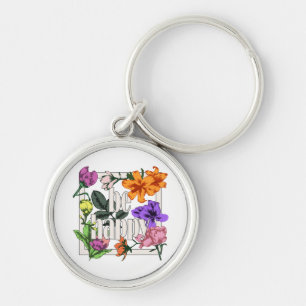 Porte-clés Citation positive Be Happy and garden flowers