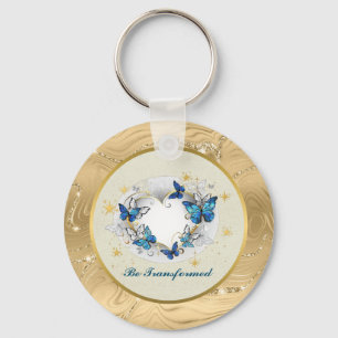 Porte-clés Citation Transformée Cœur et Papillons Bleus