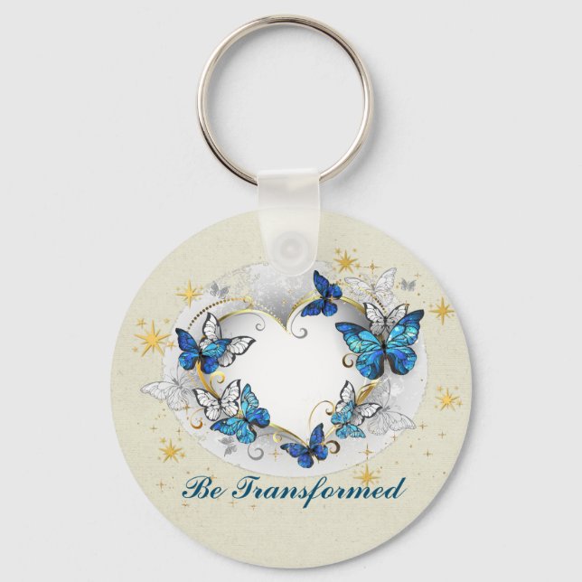 Porte-clés Citation Transformée Cœur et Papillons Bleus (Recto)