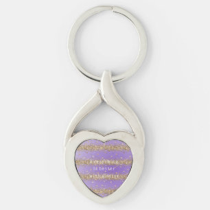 Porte-clés Citations de paillettes violettes de cœurs d'or sc