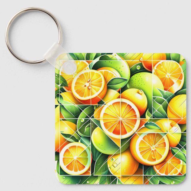 Porte-clés Citron botanique Orange Citrus Géométrique (Recto)