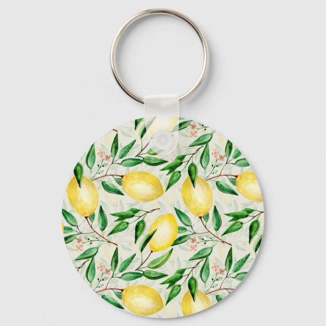 Porte-clés citrons aquarelle, motif de fruits sans soudure. (Recto)