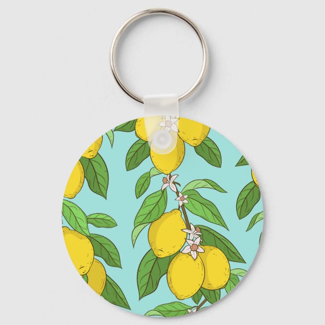 Porte-clés Citrons, Arrière - plan Bleu Vibrant sans couture. (Recto)