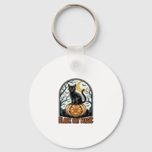 Porte-clés Citrouille Chat Noir Gravure Halloween Vintage_1