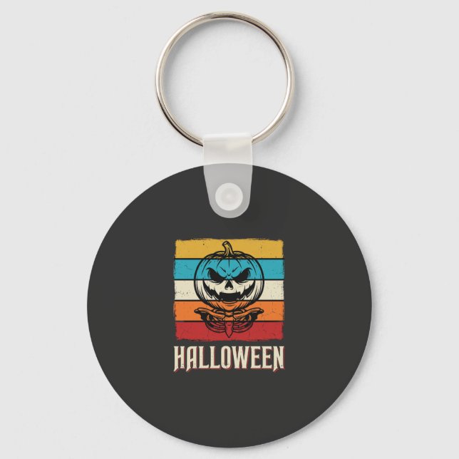 Porte-clés Citrouille Crâne Halloween Rétro Vintage (Recto)