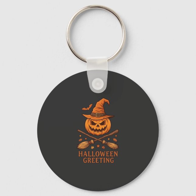 Porte-clés Citrouille de salutation d'Halloween Sorcière Chap (Recto)