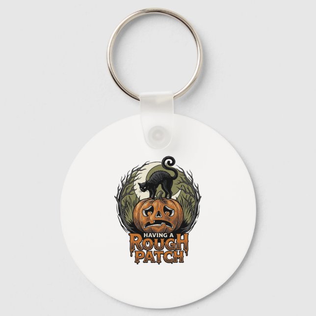 Porte-clés Citrouille d'Halloween Chat Tache Brute Gravure Vi (Recto)