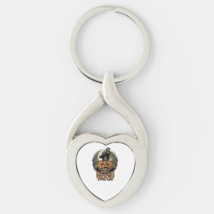 Porte-clés Citrouille d'Halloween Chat Tache Brute Gravure Vi